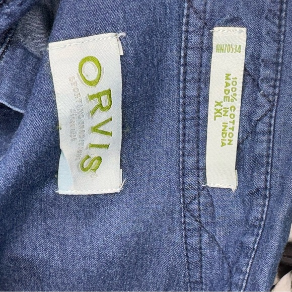 Orvis Classic Blue Cotton Button down long sleeve Shirt with suede patch XXL - Picture 5 of 11